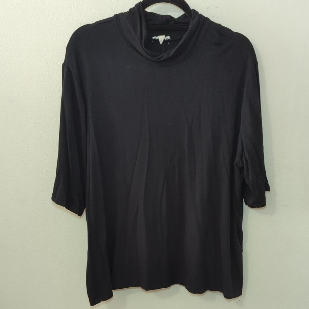 Tribal Jeans Black Mock Neck Top Elbow-Length Sleeves Flowy Women's Size XXL